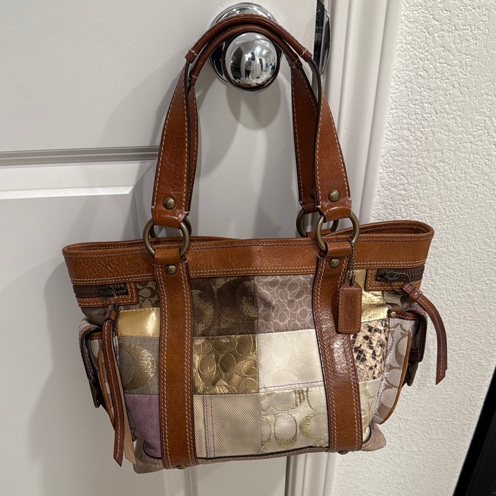 Patchwork Leather Tote Bag - Brown